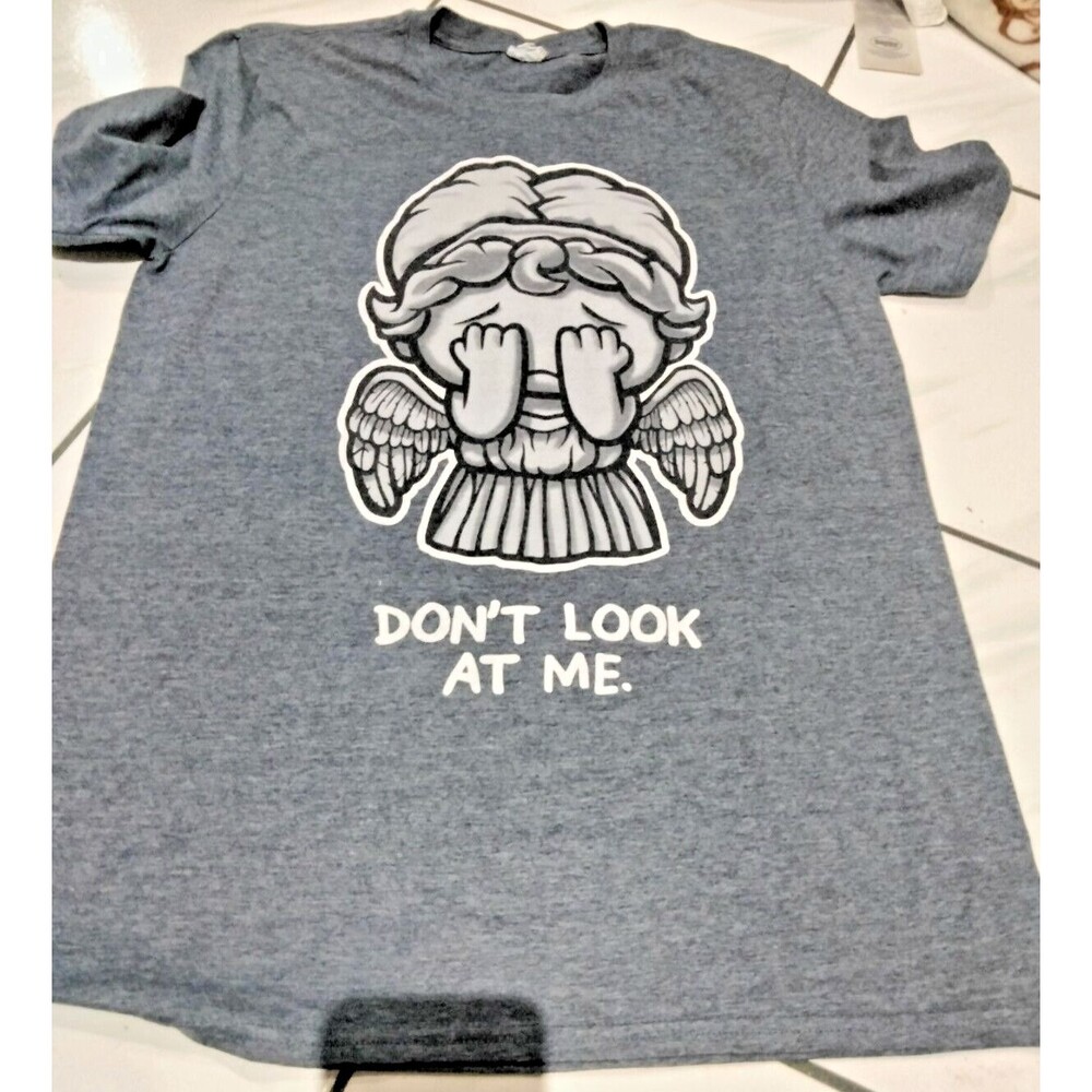 Guardian Angel Crying Sad Don't Look At Me T-shirt By Gildan Large Blue Funny - Picture 1 of 2